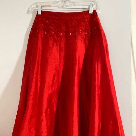 New Free People FP ONE Party Maxi Skirt Taffeta Embellished Waist Band 2 Red - Picture 4 of 16